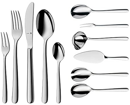 WMF Kult Plus Besteck Set 12 Personen, 66 teilig, 60 Teile mit Servierbesteck, Hohlheftmesser, Cromargan protect poliert, kratzbeständig, spülmaschinenfest