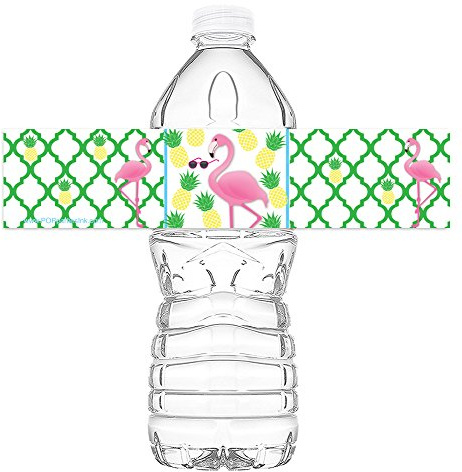 Flamingo Pineapple Bottle Wraps - Set of 20 - Flamingo Pineapple Water Bottle Labels - Flamingo Decorations - Made in The USA
