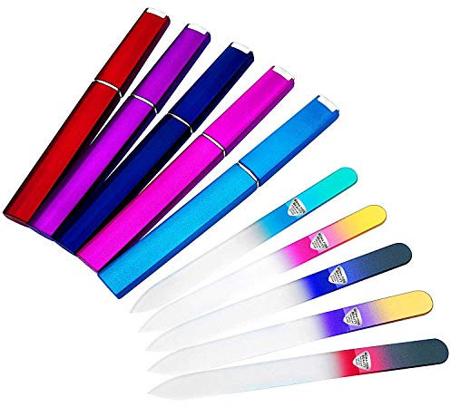 Glasnagelfeile für Nägel - Maniküre Nagelfeile Glas mit Etuis - Sanftes Präzisionsfeilen, Glättet die Nägel - 5-teiliges Set aus Tschechischen Premium Glasfeilen für Nägel von Bona Fide Beauty