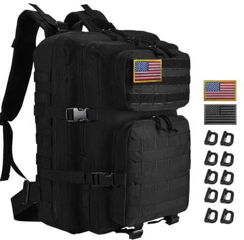 R.SASR 45L Black Tactical Backpack Military Assault Pack, MOLLE System Large 3 Day Bug Out Bag for Men Women Hiking Camping(Black-01)