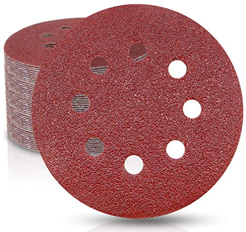 WooZuu Schleifscheiben 50 Stück mit 8 Löchern, mit Körnung 60 Körnung Rund Papier 125mm Klett Schleifpapier-Sortiment für Exzenterschleifer