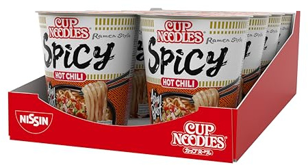 Nissin Cup Noodles – Spicy, 8er Pack, Soup Style Instant-Nudeln japanischer Art, mit Chilis, geröstetem Sesam & Gemüse, schnell im Becher zubereitet, asiatisches Essen (8 x 66 g)
