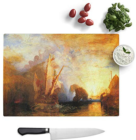Kitchen Chopping Board Glass - Joseph Mallord William Turner Ulysses Deriding Polyphemus - Textured Worktop Saver Cutting Board - Heat Resistant, Shatterproof and Hygenic - 39 x 28.5 cm