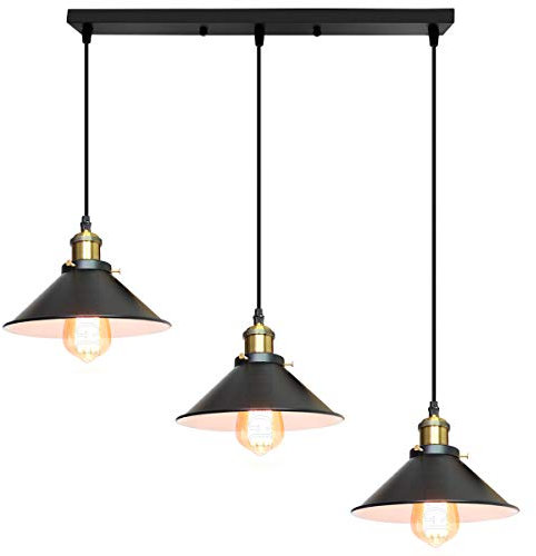 iDEGU 3 Luces Lámpara Colgante Industrial, 22cm Lámpara de Techo Vintage Diseño Edison Retro Tulipas de Metal Lámparas de Araña E27 Iluminación de Techo Para Cocina, Comedor, Salón (Barra)