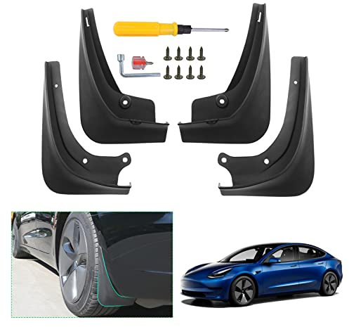 [4 Pièces] GAFAT Tesla Model 3 2017-2022 2023 Garde-Boue, Model 3 Ailes Pare-Boue de Voiture, Garde-Boue en Plastique, Pare-Boue Avant Arrière avec Vis, Accessoires Tesla Model 3 [Pas pour 2024+]