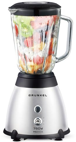 Grunkel batidora de vaso de 1 a 1,5L y de 500 a 2000W con vaso extraible de cristal. De fácil limpieza y de 2 a 4 niveles y Turbo (1,5L 750W)