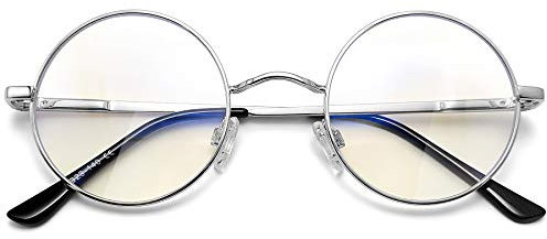 Joopin Anti Lumière Bleue Lunettes Rondes et Lunette d'Ordinateur Anti Fatigue, Lunette Anti Reflet Anti UV en Métal Fine Vintage Argent