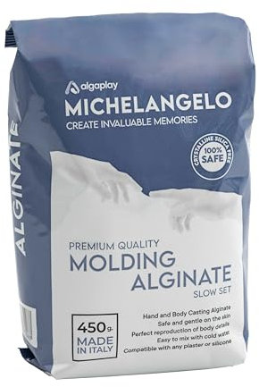 Michelangelo Moulding Alginate Slow Setting. Alginato cromatico per impronte di alta precisione, perfetto per realizzare calchi delle mani o del corpo. Prodotto in Italia. (1 BUSTA)