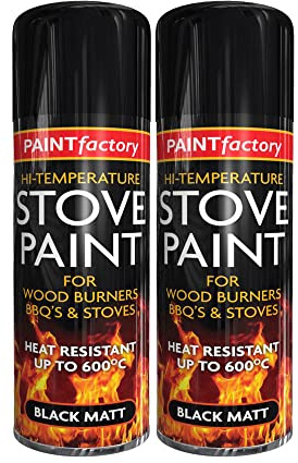 Classic Signature: - 2 x Black High Temperature Spray Paint 400ml, Stove Up To 600°C, Engine Exhaust Adhesion, Heat Resistant Wood Burners, BBQ Grill