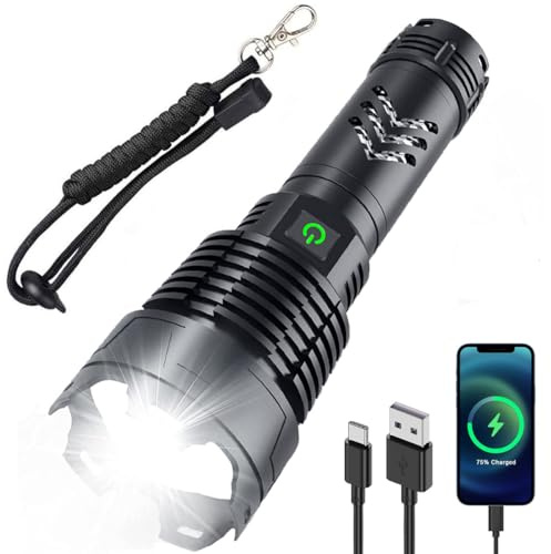 Wiederaufladbare 90000 Lumens LED Taschenlampen, Extrem Hell XHP160 Leistungsstarke Taschenlampe mit Akku, Zoombare Wasserdichte 5 Modi USB Taschenlampen für Camping, Wandern, Outdoor, Notfall