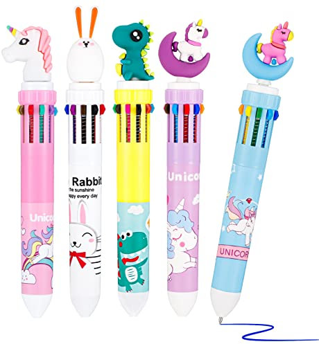 AKlamater 5 Pack Multi Coloured Pens All In One, 10-in-1 Retractable Ballpoint Pens, Multicolour Pens Ballpoint Pen with 0.5mm for School Office Supplies Students Children