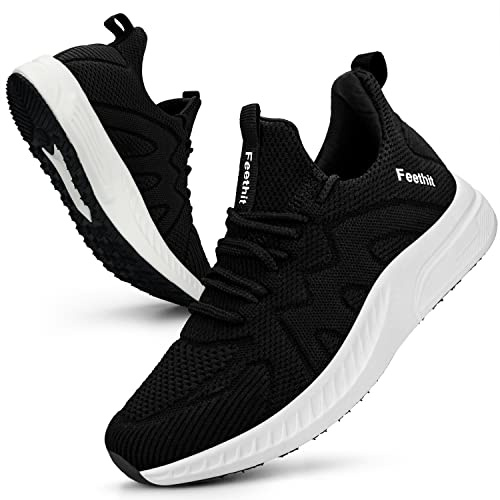 Feethit Zapatillas Deportivas de Mujer Transpirables Zapatos de Ligero Running Fitness Zapatillas de para Correr Blanco Negro 36