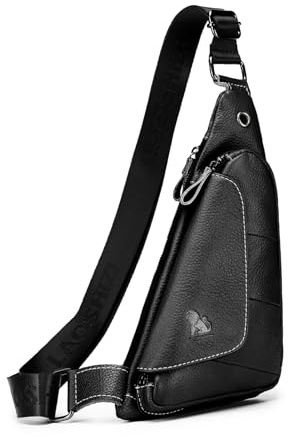 pundarika Bolsa de pecho de los hombres de cuero bolsa de hombro de negocios crossbody bolsa de deportes casuales bolso pequeño retro de la moda de la cartera-Negro