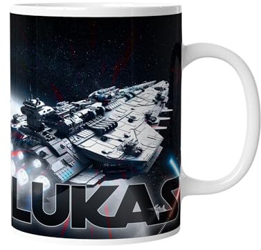 timalo® Raumschiff Tasse mit Namen bedrucken lassen | Individuelle Tasse mit Wunschname für Jungen Kinder Weltraum Motiv Mug-space5