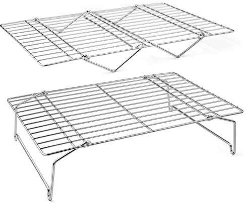 E-far 2-Tier Cooling Rack, 15”x10.1 Stainless Steel Stackable Wire Cooling Rack for Baking Cooking, Folding Leg & Non-toxic, Oven Safe & Dishwasher Safe