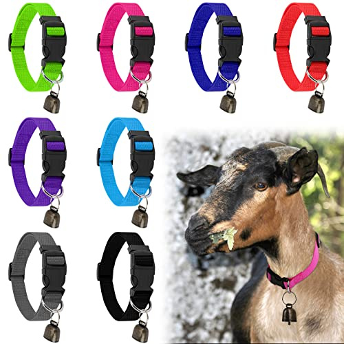 GINDOOR 8 Stück Ziegenhalsband mit Glocke, verstellbare Schaf-Halsbänder Set mit Schnellverschluss-Schnalle, strapazierfähiges Nylon, Anti-Verlust, Pferd, Kuh