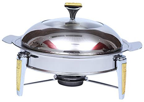 Chafing-Speisenwärmer, runder Chafing-Dish-Buffet-Speisewärmer mit Deckelhalter für Buffets, Hochzeiten, Partys, Bankette, Catering-Events, bequem und praktisch (Color : Silver, Size : 22cm)