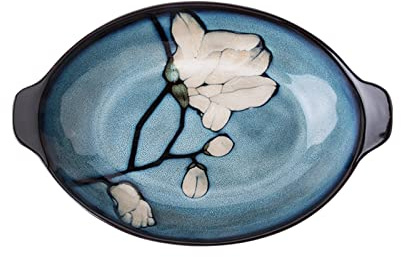 SUNESA Dinner Plate Chinese Style Hand-painted Fish Plate Household Fish Plate Ceramic Soup Plate Oval Boat-shaped Steamed Fish Plate Plate