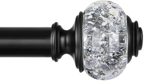 1 Inch Curtain Rods 72 to 144 Inches (6 to 12 ft) Telescoping Single Drapery Rod, USFOOK Black Curtain Rods for Windows 69 to 140 Inches, Decorative Translucent Finials