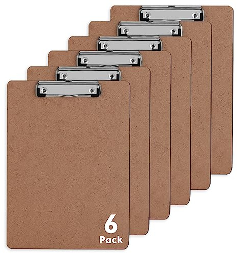 Clipboards, PANDRI 6 Pack Hardboard Office Clipboards, Low Profile Clip, Clip Boards 8.5x11 Standard Letter Size, Classroom Supplies, ECO Friendly