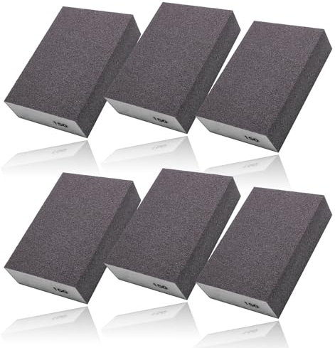 Luomorgo Set di 6 spugne abrasive a grana 150, riutilizzabili, per metallo, cartongesso, plastica, legno, vernice (rettangolate)