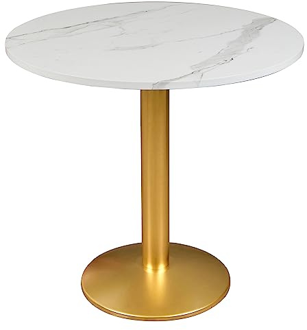 Round Modern Dinning Table 30 inches Bistro Tulip Table with White Faux Marble top Gold Sturdy Metal Frame,Easy Assemble,Diameter 30in*H28.54in