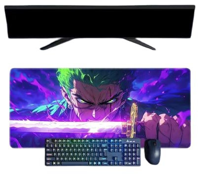 One Piece Roronoa Zoro Mauspad, XXL, multifunktional, Gaming, Anime, rutschfest, strukturierte Oberfläche, für Computer, Gamer, Büro, Zuhause und Laptops