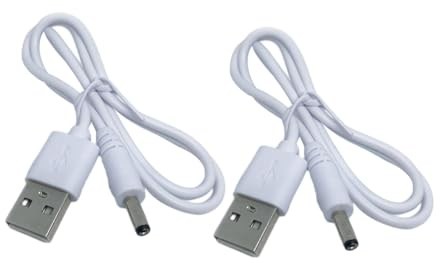 Câble d'alimentation USB vers CC 3, 5x1, 35mm Blanc, Lot de 2 | Pvc Cuivre pour Petits Ventilateurs et Lampes de Table Protection Surintensité et Surtension