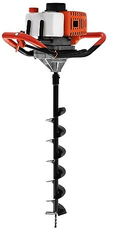 TESUGN 52CC Petrol Earth Auger Ground Hole Borrer Digger 2 Stroke Gas Power Post Hole Digger With 3 Drill Bits Diameter 4 / 6 / 8, Petrol Spiral Digger for Planting Trees and Fence