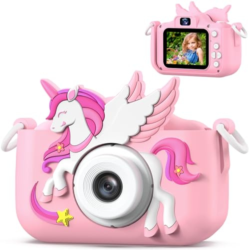 Macchina Fotografica Bambini, 2.0 Pollici Schermo HD 1080P Unicorno Fotocamera Digitale Bambina per Ragazze Ragazzi, con Scheda 32GB, 3 4 5 6 7 8 9 10 11 12 anni Regali Giocattolo di Natale Compleann