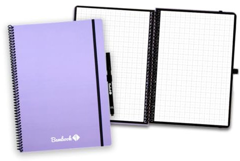 BAMBOOK Colourful Notizbuch - Lila - A4 - Kariert - Wiederverwendbares Notizbuch, Notizblock, Reusable Notebook, Löschbares Whiteboard-Notizbuch