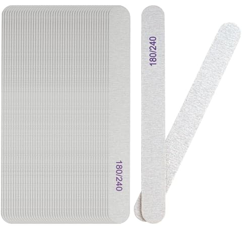 50 Pcs Professional Nail Files for Natural Nails Acrylic and Gel Nails, Double Sided Emery Boards for Nails, Reusable Buffer Nail File Tools (180/240)