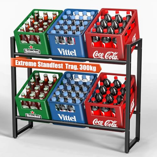 TESSTINA Getränkekistenregal mit Ablage für 6 Kisten, Trag.100KG, Kistenregal Metall, Getränkeregal, Regal Getränkekisten, Bierkistenregal, Vorratsregal,