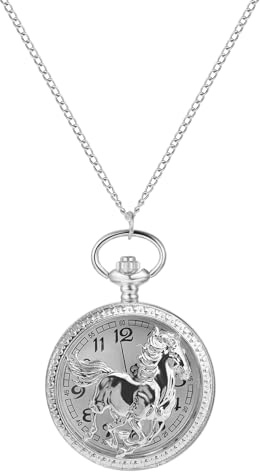 JewelryWe Muttertagsgeschenk Retro Taschenuhr mit Kette Damen Herren Analog Quarz Kettenuhr Vintage Uhr Anhänger mit Halskette Geschenk für Frauen Männer