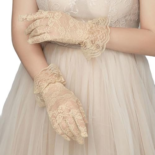 Blausky 1 Paar Lace Gloves,Damen Elegant Hochzeits Handschuhe,Sommer Sonnenschutz Handschuhe,Spitzen Brauthandschuhen,Braut Handschuhe,Kurze Spitzenhandschuhe,Stretch Handschuhe,Beige