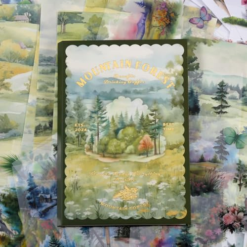 Sgbvzbd Forest Theme Sticker Scrapbooking Supplies for Junk Journal, 54 Sheets Washi PET Stickers - Vintage Journaling Supplies, Ephemera Sticker Book Pre Cut(TZ-001-003)