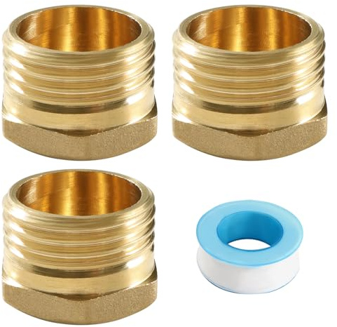 Lyeteung 3-Piece G1/2 Brass Hexagonal External Thread Cap, Brass Blanking Stop Caps, Hose Caps with Raw Material Tape, for Valve Pipe Fittings