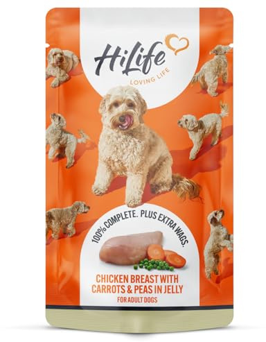 HiLife Adult Wet Dog Food, Chicken Breast with Carrots and Peas in Jelly, Complete Dog Food Pouches, Grain Free & 100% Natural ingredients (14 x 150g Pouches)