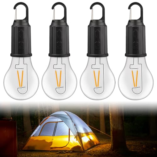 Pack de 4 bombillas de camping LED recargables de 5 W regulables, bombilla de camping – lámpara de emergencia – lámpara de camping – luz para acampar, apagón, emergencia