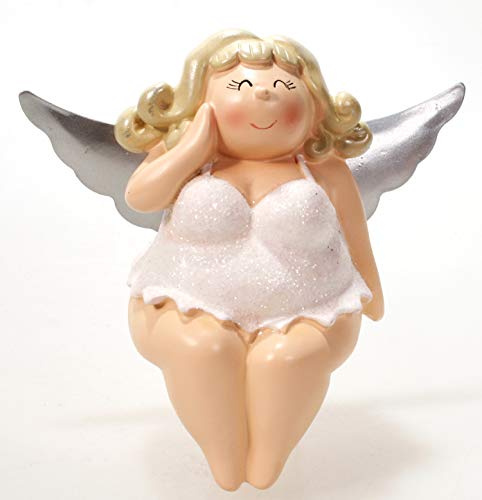 Engel Molly sitzend weiß mit Glitzer 12 cm Mädchen Rubensfrau mollige Dame in Dessous Dicke Frau Badezimmer Figur Angel