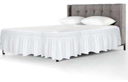 Jupe de lit à volants, housse de lit 180 x 200 cm, parure de lit à volants avec double bande élastique, jupe de lit plissée unie, tour de lit élastique pour lit de 40 cm de hauteur, jupe de lit