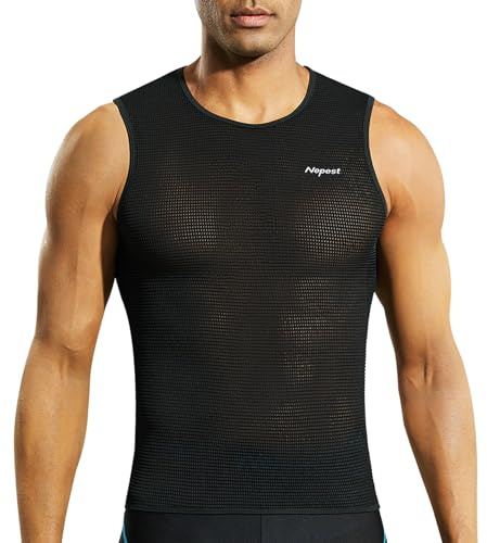 Nepest Men's Cycling Base Layer Mesh Biking Athletic Compression Vests Sleeveless Bike Tank Tops Cool Dry Lightweight Sports Undershirt, Black XL
