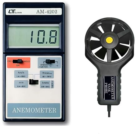 i-POOK DIGITAL ANEMOMETER AM-4202 with Temp. Measurement 0 to 60℃ Portable Vane Anemometer air velocity Wind Speed Meter 0.4-30m/s made in Taiwan