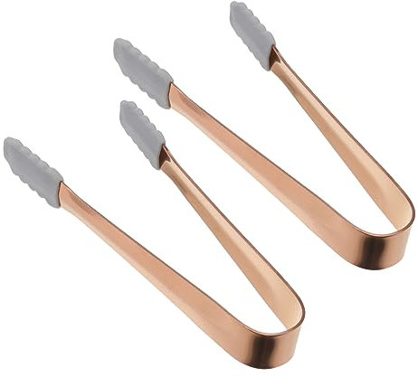 Didiseaon 2pcs Ice Cube Tongs Stainless Steel Serving Tongs Slip Rubber Cover for Ice Block Dessert Restaurant Kitchen Use