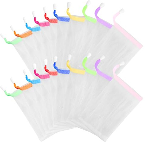 20 sacchetti di sapone colorati esfolianti con coulisse nastro ispessito sacchetti in rete schiumosa sacchetti per la pulizia del corpo sacchetti adatti per lavaggio viso e doccia