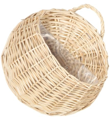 FUNOMOCYA Geflochtener Hängekorb Wandpflanzgefäß aus Rattan Großer Wandkorb für Balkon und Terrasse Handgewebter Pflanzkübel Beige Dekorativer Wandblumenkorb für Garten und Innenräume