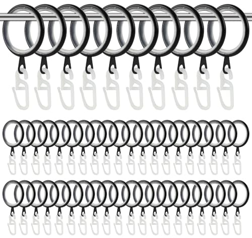 Dzmuero Anneaux Rideaux, 50 pièces Accroche Rideau en Métal avec Crochets et Anneau Silencieux, Diamètre Intérieur 27 mm, Crochet Rideau pour la Plupart des Tringles à Rideaux (Noir)