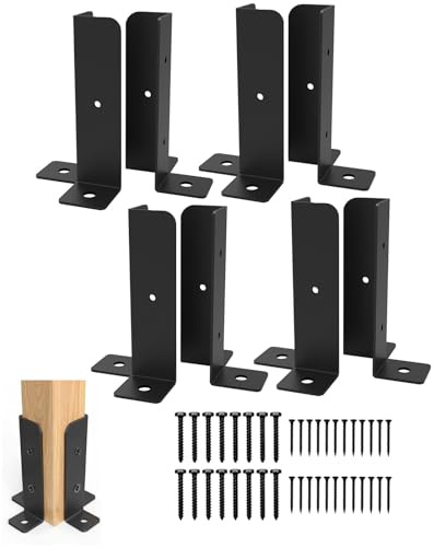 8 st justerbara staketstolpfästen, stolpstöd, passar trästolpar, svart rostsäkert stålstaket/pergola/däckstolpfästesats med skruvar och expansionsspikar (8-3 mm)