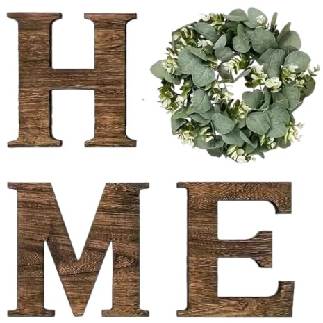 Home Sign Wall Decor, Farmhouse Wooden Letters For Wall | Rustic Wooden Home Sign With Wreath, Large Walls Hanging Decor, For Living Room, House, Entry Way, Kitchen
