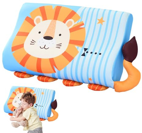 Wxeadu Cuscino Memory Foam Bambini, 45 x 27 cm Cuscino per Bambini 3 Anni, Motivo Leone Cuscinobambini, Ergonomico Cuscinobambino 2 Anni, Cuscinoperbambini con Federa (Leone)